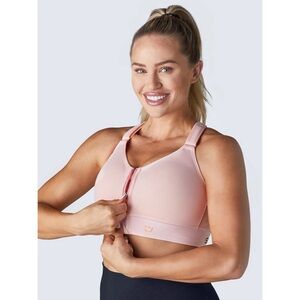 SHEFIT Front-Zip High Support Sports Bra in Blush Pink